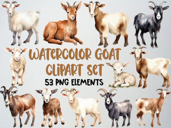 Download Watercolor Goat Clipart Set, Lamb Png - Art Collection