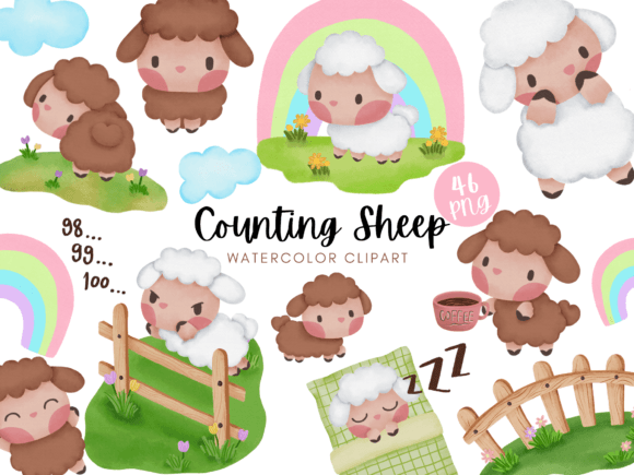 Download Counting Sheep Watercolor Clipart - Art Collection