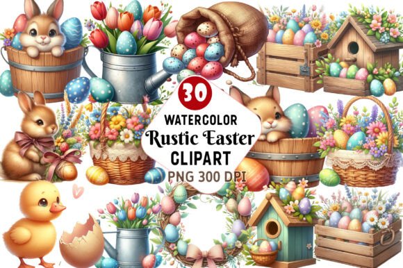Download Watercolor Rustic Easter Clipart - Art Collection