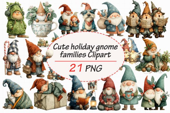 Download Cute Holiday Gnome Families Clipart - Art Collection