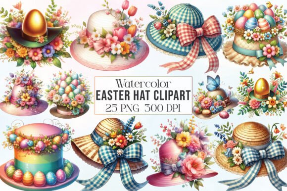 Download Watercolor Easter Hat Clipart PNG Bundle - Art Collection
