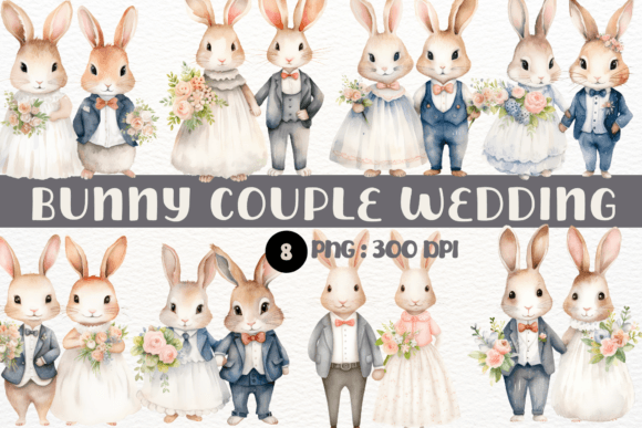 Download Watercolor Bunny Couple Wedding Clipart - Art Collection