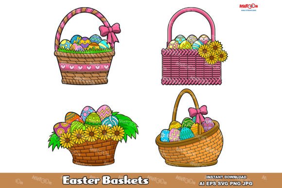 Download Cartoon Easter Basket with Colored Eggs - Art Collection