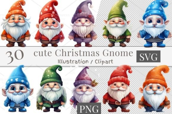 Download 30 Cute Gnome Cliparts, SVG, PNG 889 - Art Collection