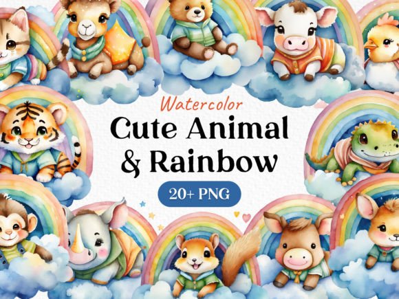 Download Bundle Rainbow Cute Animal Clipart PNG - Art Collection