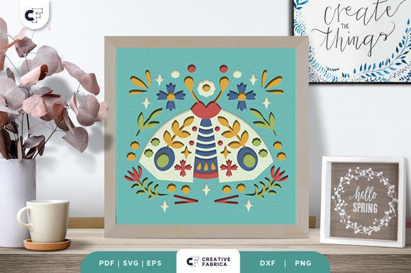Download Moth Folk Art 3D Shadow Box Paper Cut - Art Collection