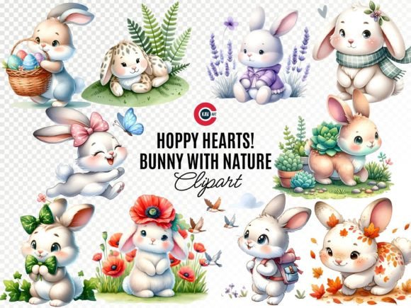 Download Cute Playful Bunny with Nature Cliparts - Art Collection