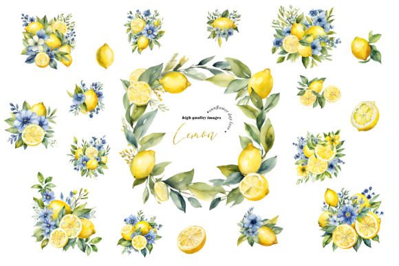Download Lemon Blue Floral Greenery Clipart - Art Collection