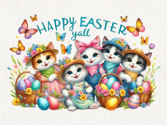Download Cute Spring Easter Cats PNG Clipart - Art Collection