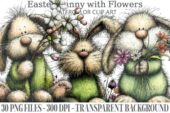 Download Easter Bunny with Flowers PNG Clipart - Art Collection
