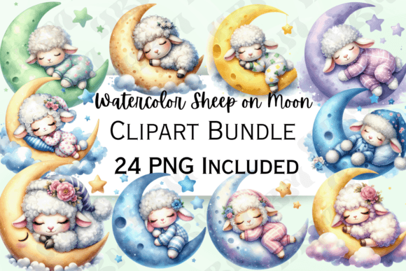Download Watercolor Sheep on Moon Clipart - Art Collection