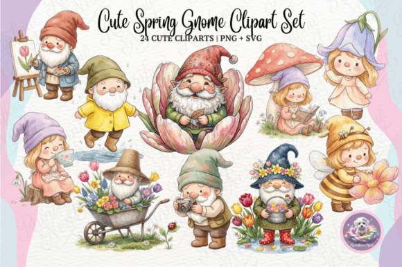 Download Cute Spring Gnome Clipart Set - Art Collection