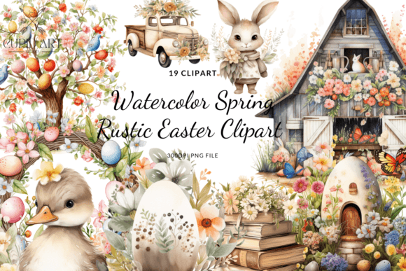 Download Watercolor Spring Rustic Easter Clipart - Art Collection