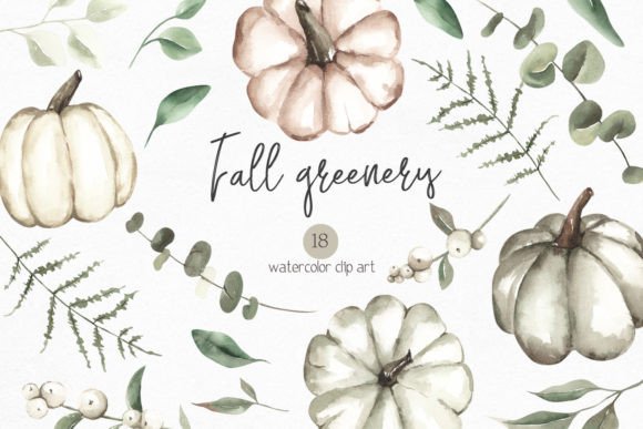 Download Watercolor Fall Pumpkin Greenery Clipart - Art Collection
