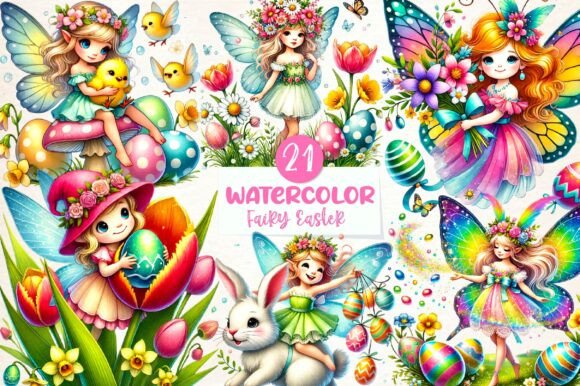 Download Watercolor Fairy Easter Clipart Bundle - Art Collection