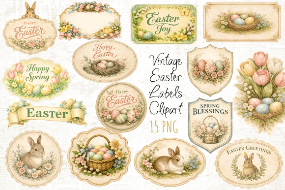 Download Vintage Easter Labels Clipart PNG - Art Collection