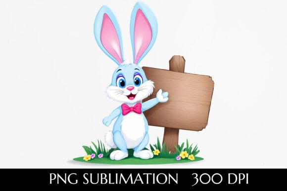 Download Cartoon Easter Bunny with Blank Signpost - Art Collection