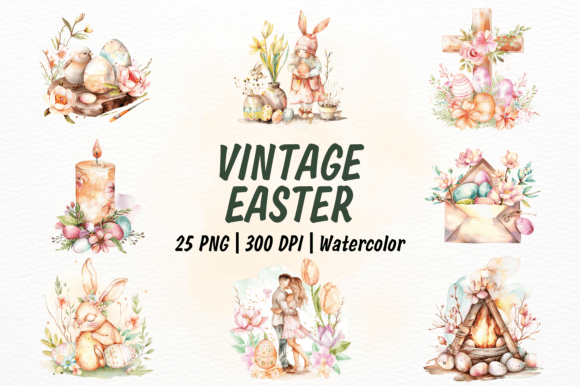 Download Vintage Easter Watercolor Clipart Bundle - Art Collection