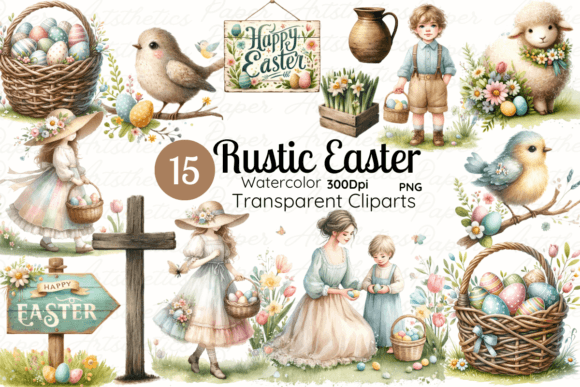 Download Watercolor Rustic Easter Clipart - Art Collection