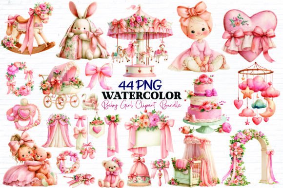 Download Watercolor Baby Girl Clipart Bundle - Art Collection
