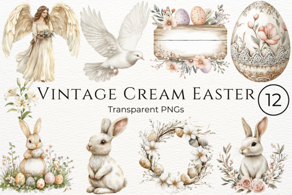 Download Vintage Cream Easter Watercolor Cliparts - Art Collection