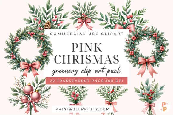 Download Pink Christmas Greenery Clipart PNG - Art Collection