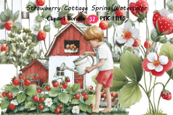 Download Strawberry Cottage Spring Watercolor - Spring watercolor Collection