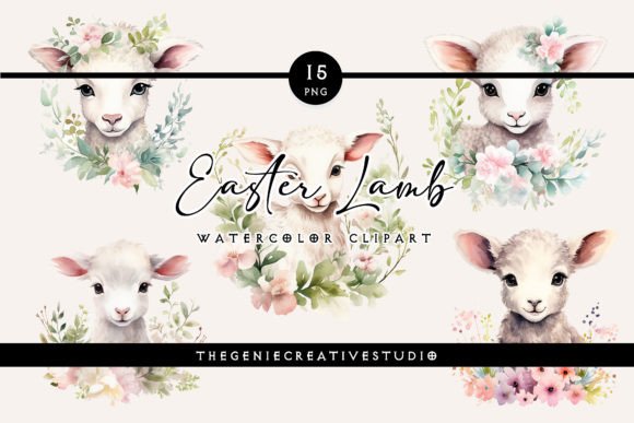 Download Watercolor Easter Lamb PNG Clipart Set - Art Collection