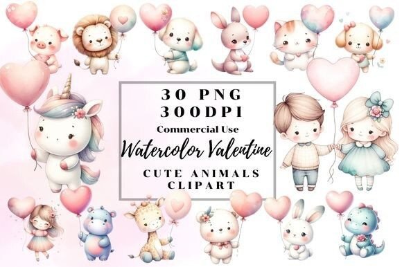 Download Watercolor Valentine Cute Animal Clipart - Art Collection