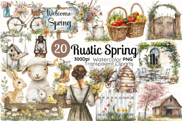 Download Rustic Spring Watercolor Clipart Bundle - Art Collection