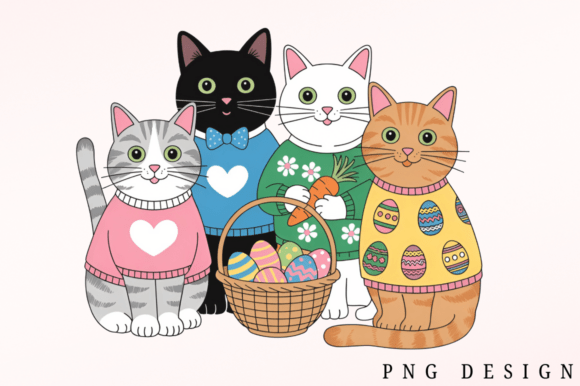 Download Cute Easter Cats Clipart PNG Design - Art Collection