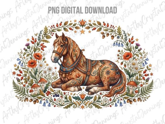 Download Floral Folk Art Horse Animal PNG - Art Collection