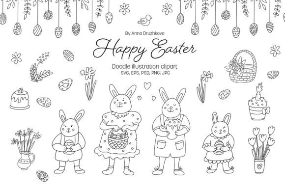 Download Happy Easter Doodle Clipart SVG - Art Collection