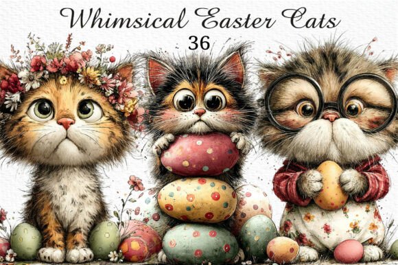 Download Whimsical Easter Cats Clipart Png Bundle - Art Collection