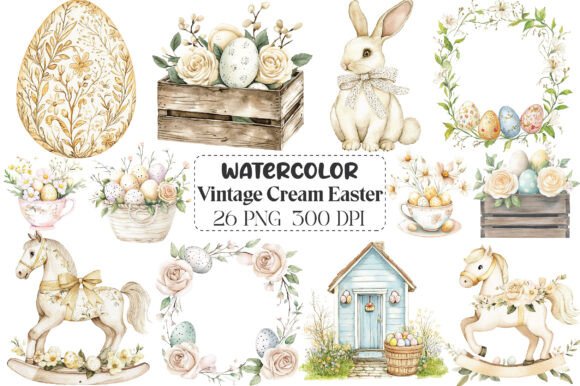 Download Vintage Cream Easter Watercolor Clipart - Art Collection