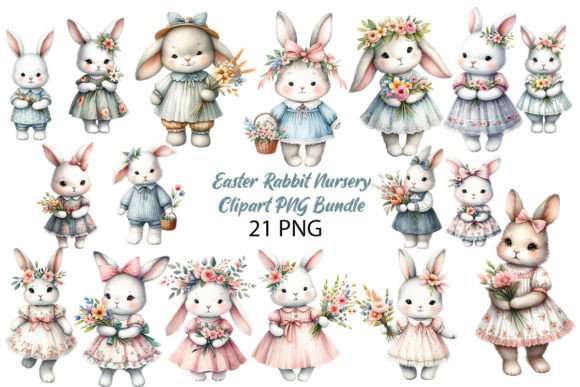 Download Easter Rabbit Nursery Clipart PNG Bundle - Art Collection