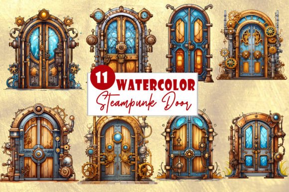 Download Steampunk Door Watercolor Clipart Bundle - Art Collection