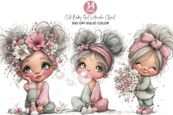 Download Watercolor Cute Baby Girl Clipart - Art Collection