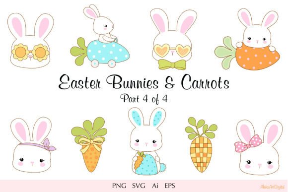 Download Cute Easter Bunnies and Carrots Part 4 - Art Collection