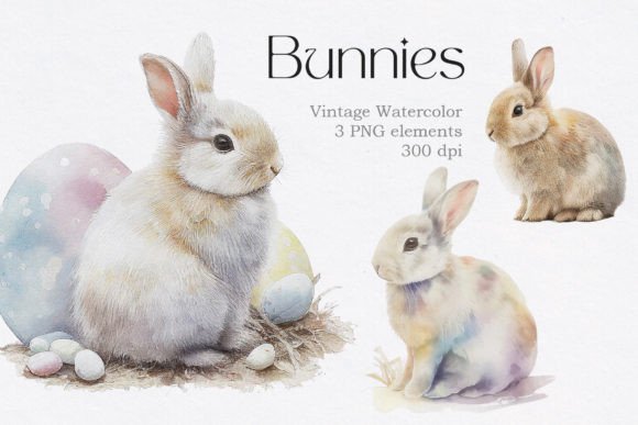 Download Vintage Watercolor Bunny Animals Clipart - Art Collection