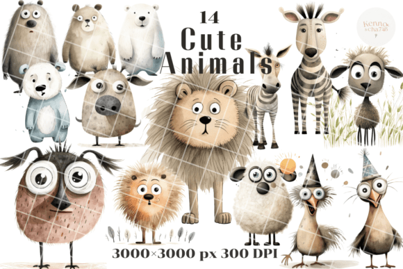 Download Cute Animal Clipart Set for Greeting Car - Art Collection