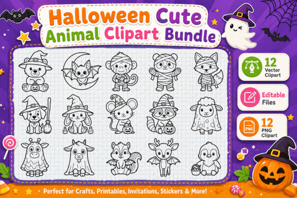 Download Halloween Cute Animal Clipart Bundle - Art Collection