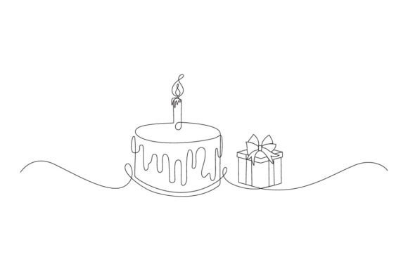 Download Birthday Cake with Present Box Line Art - Art Collection